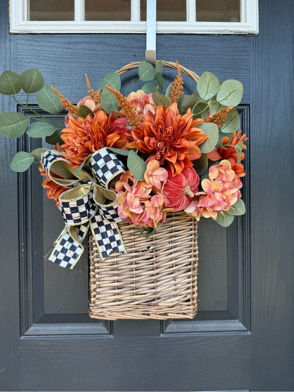 MacKenzie-Childs inspired Orange and Green Fall Floral Door Basket